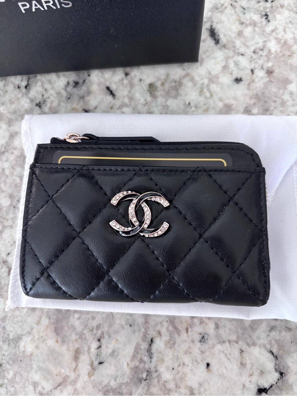 NEW Black Quilted Leather Small Wallet